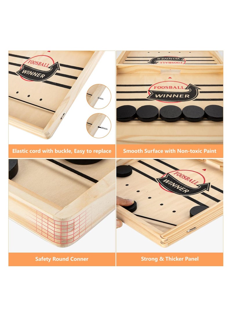 Large Sling Puck Game, Foosball Winner Board Game, Wooden Hockey Table Game, Fast Paced Slingshot Game Board, Rapid Sling Table Battle Speed String Puck Game for Kids Adults & Family Party, Large Size