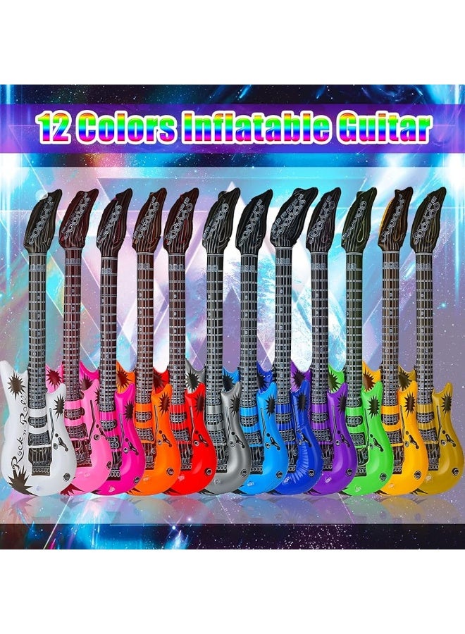 Tatuo 12 Pieces Inflatable Guitar Blow up Guitar Assorted Colors Inflatable Fake Party Prop Guitar Inflatable Rock Star Electric Guitars for 80s 90s Themed Carnival Birthday 36 Inch