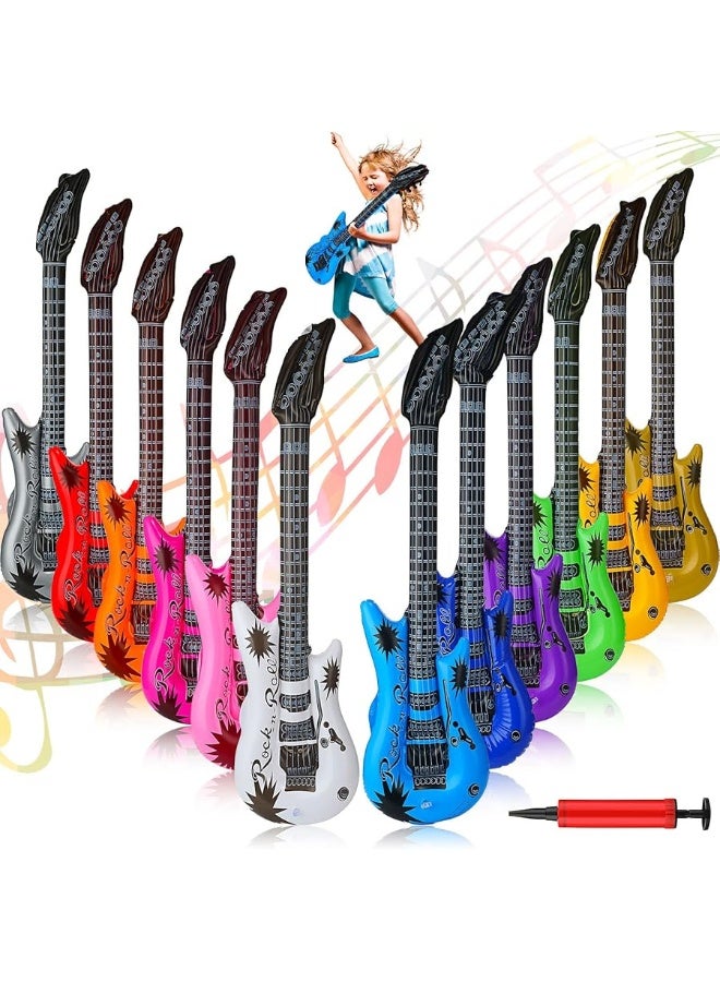 Tatuo 12 Pieces Inflatable Guitar Blow up Guitar Assorted Colors Inflatable Fake Party Prop Guitar Inflatable Rock Star Electric Guitars for 80s 90s Themed Carnival Birthday 36 Inch