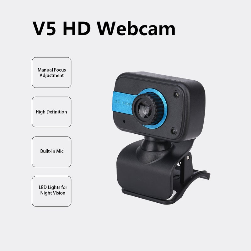 480P 30  FPS Portable HD Webcam Black