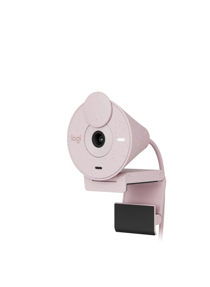 Brio 300 Full HD Webcam, 2MP Camera, 70° Viewing Angle, Privacy Shutter, Light Sensor, 30 fps Video Recording Speed, USB-C Interface, 1.22m Mic Pick Up Range, Rose Pink | 960-001448