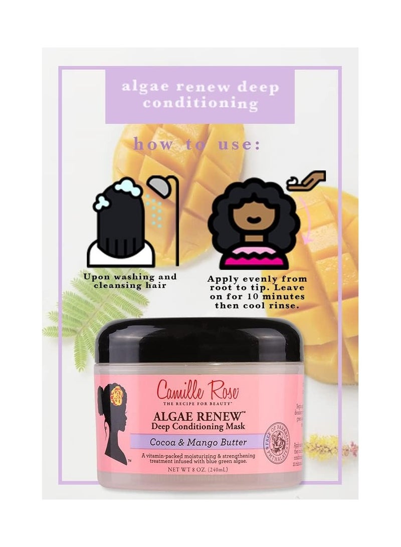 Camille Rose Algae Renew Deep Conditioning Hair Mask with Peppermint, Blue Green Algae & Mango Butter, to Strengthen and Moisturize, for All Hair Types, 8 oz/ 240ml Made in USA.