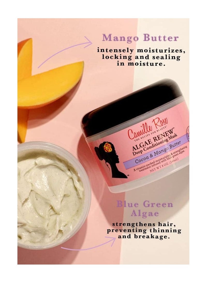 Camille Rose Algae Renew Deep Conditioning Hair Mask with Peppermint, Blue Green Algae & Mango Butter, to Strengthen and Moisturize, for All Hair Types, 8 oz/ 240ml Made in USA.