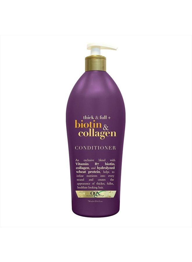 Thick & Full Biotin & Collagen Conditioner, Salon Size 25.4 Ounce Bottle w/ Pump, Paraben Free Sulfate Free Sustainable Ingredients Nourishing and Strengthening