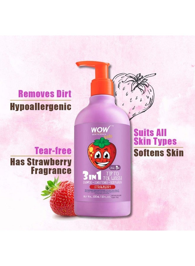 Skin Science Kids Tip To Toe Wash - Shampoo - Conditioner - Body Wash - No Parabens, Sulphate, Silicones, Mineral Oil Or Color - Strawberry, 300 Ml