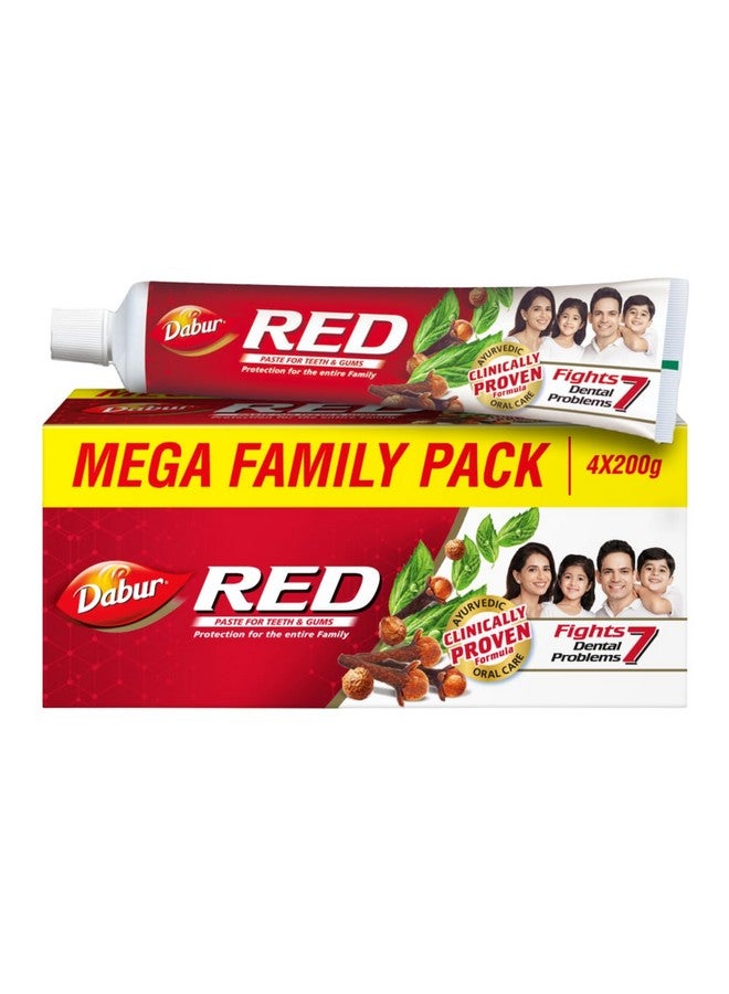 Red Toothpaste - 800G(200Gx4) |Fluoride Free | Helps In Bad Breath Treatment, Cavity Protection, Plaque Removal | For Whole Mouth Health | Power Of 13 Potent Ayurvedic Herbs