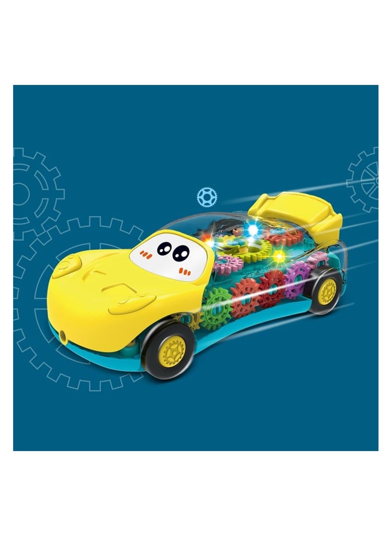 2-in-1 Transparent Gear Car & Toy Phone - An educational car toy with visible gears, light, and music, doubling as a simulation phone for interactive learning. Ideal for kids ages 3+