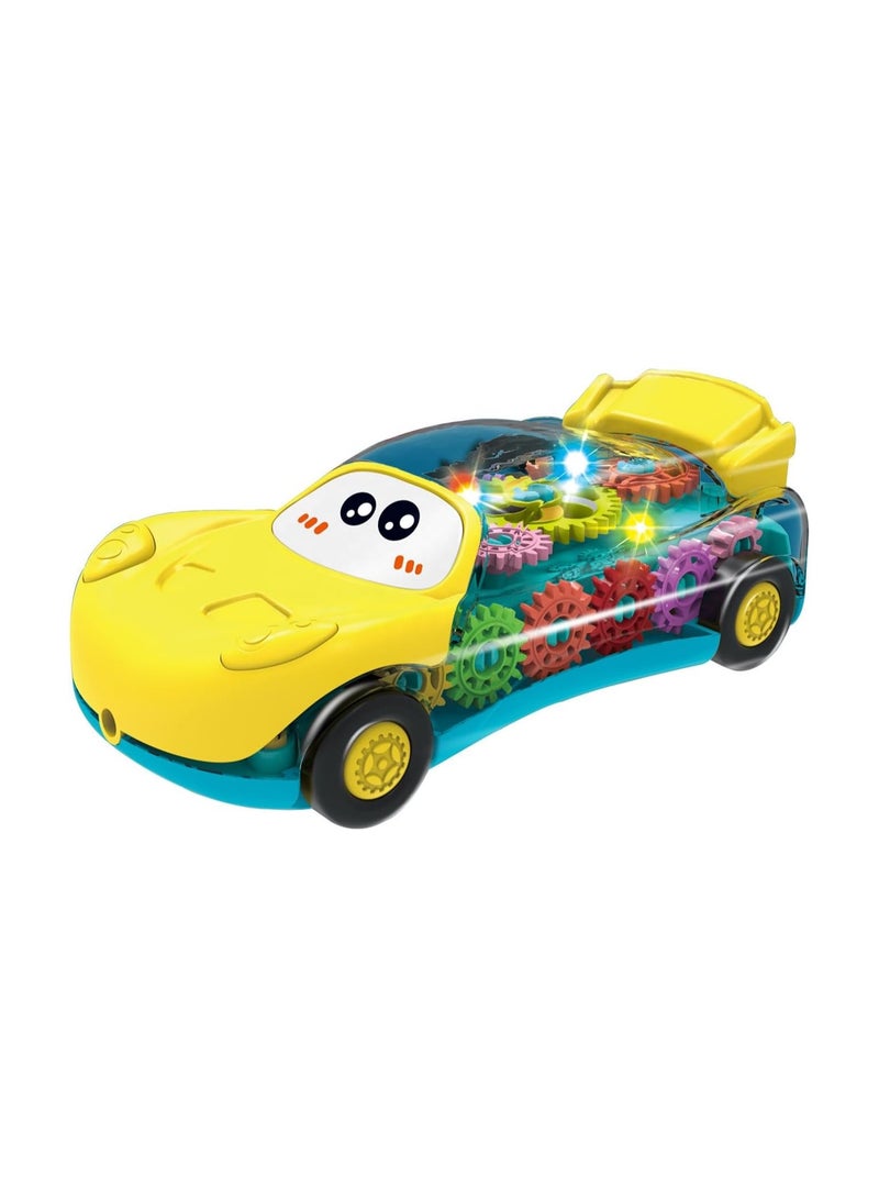 2-in-1 Transparent Gear Car & Toy Phone - An educational car toy with visible gears, light, and music, doubling as a simulation phone for interactive learning. Ideal for kids ages 3+