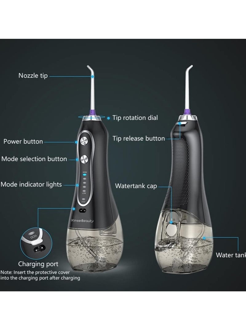 Cordless Water Flosser 300ml Tank Electric Dental Oral Irrigator Teeth Cleaner for Teeth Cleaning 5 Modes Dental Oral Irrigator Portable and Rechargeable IPX7 Waterproof Water Flossing