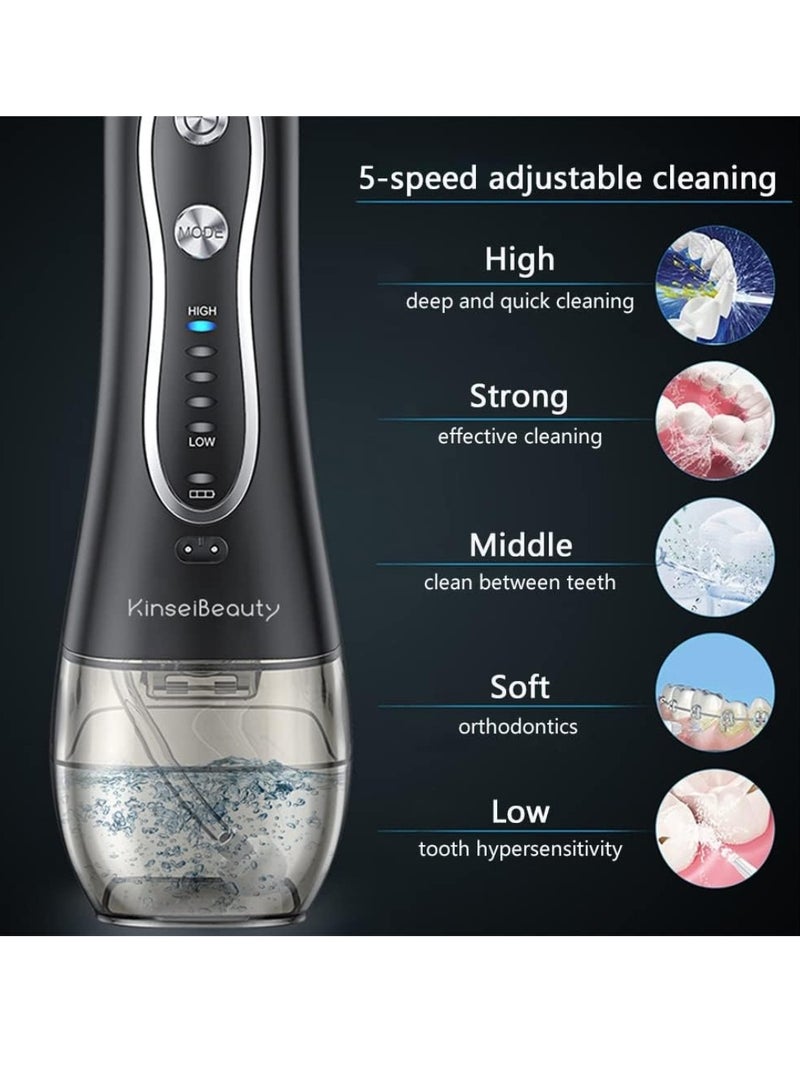 Cordless Water Flosser 300ml Tank Electric Dental Oral Irrigator Teeth Cleaner for Teeth Cleaning 5 Modes Dental Oral Irrigator Portable and Rechargeable IPX7 Waterproof Water Flossing