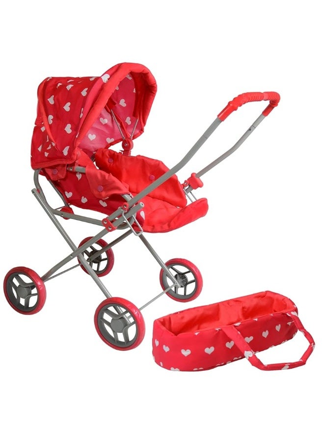 Baby Doll Stroller Play Set, 3-in-1 Babydoll Stroller with Removable Bassinet Baby Carriage for Dolls Toy Doll Stroller for Toddlers 3-4 Years,