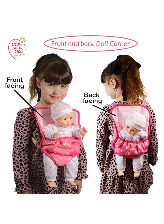 New York Doll Collection Baby Doll Carrier Backpack Front and Back fits up to 20 inch Dolls - Fun Babydoll Accessories