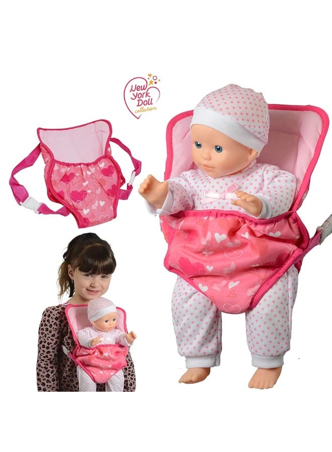 New York Doll Collection Baby Doll Carrier Backpack Front and Back fits up to 20 inch Dolls - Fun Babydoll Accessories