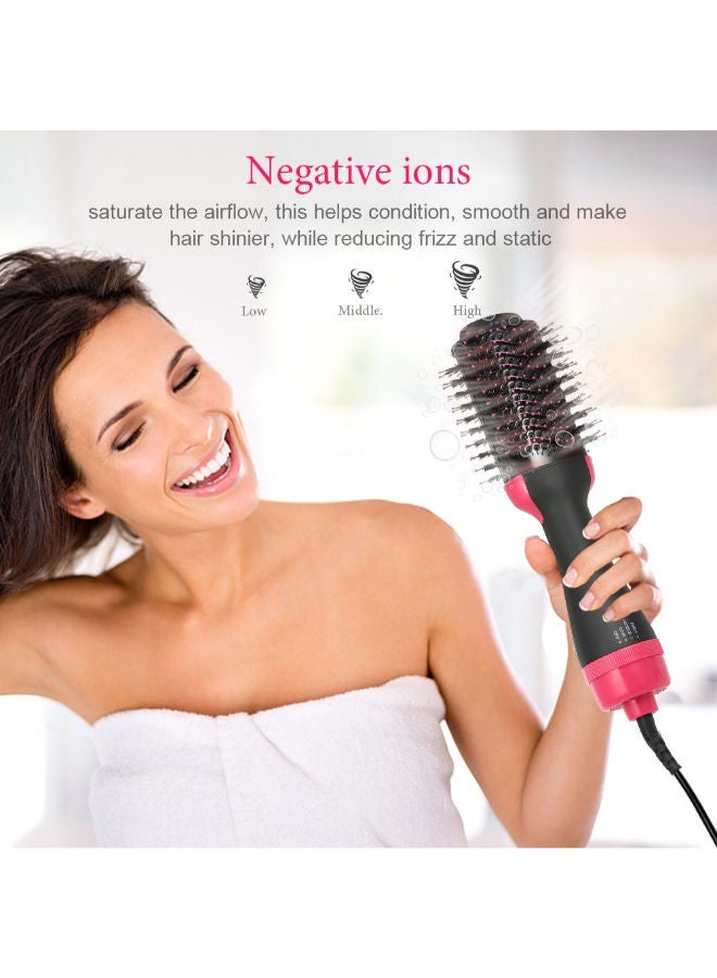 Multi-Functional Hair Dryer And Volumizer Roller Comb Pink/Black