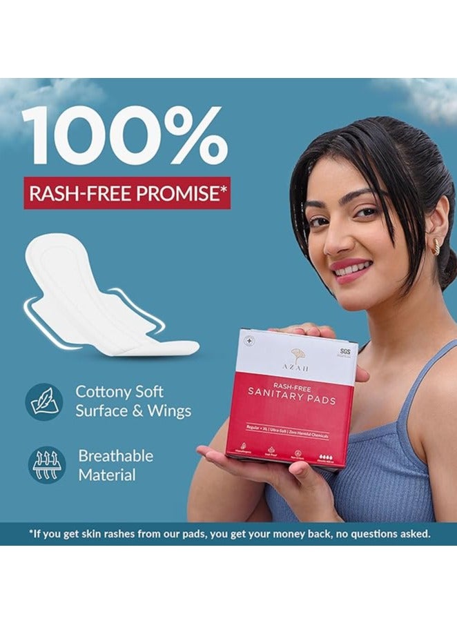 Azah Rash-Free Sanitary Pads for Women Leak Proof (15 XL Pads) | Cottony Soft and Dry Top Cover | Medium to Heavy Flow | Extra Long, Super Absorbent, Toxin Free, Locks Odour | With Disposal Bags