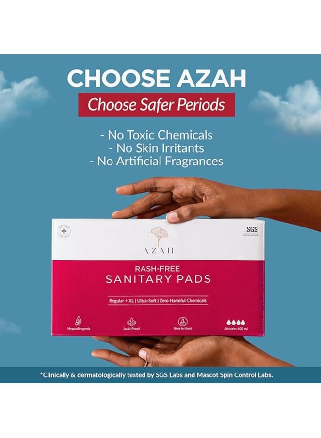 Azah Rash-Free Sanitary Pads for Women Leak Proof (15 XL Pads) | Cottony Soft and Dry Top Cover | Medium to Heavy Flow | Extra Long, Super Absorbent, Toxin Free, Locks Odour | With Disposal Bags