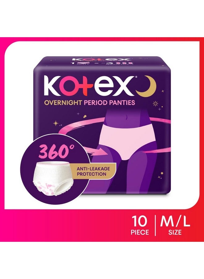 Overnight Period Panties (Medium/Large Size, Pack Of 10 Panties) For Heavy Flow Period Protection | With 360 Degree Anti-Leakage Design & Airy-Soft Fabric | 1 Panty = ~3 Regular Pads