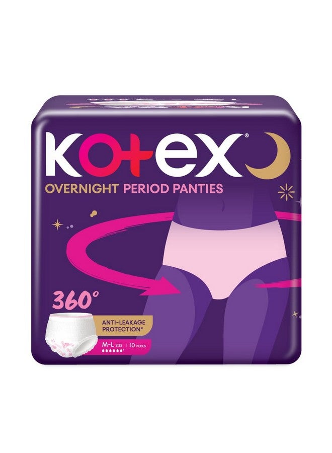 Overnight Period Panties (Medium/Large Size, Pack Of 10 Panties) For Heavy Flow Period Protection | With 360 Degree Anti-Leakage Design & Airy-Soft Fabric | 1 Panty = ~3 Regular Pads