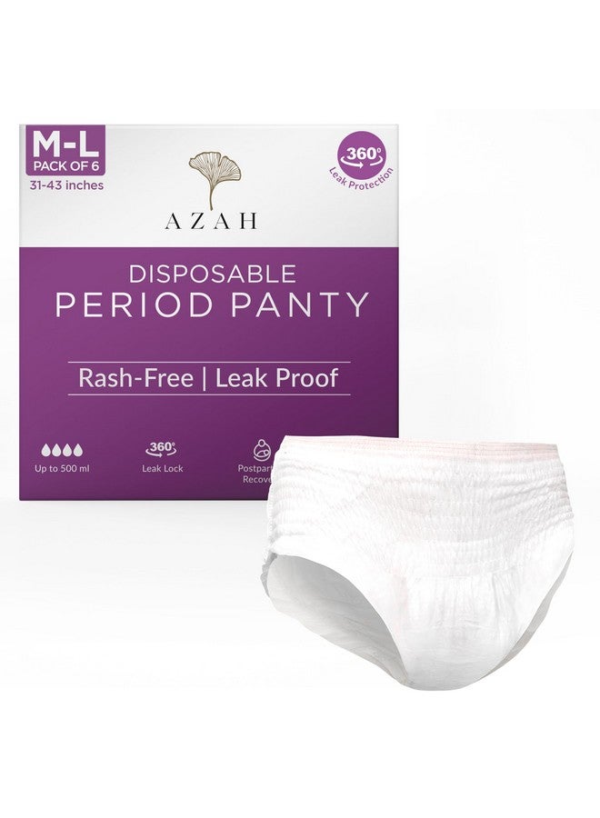 Disposable Period Panties For Women (M-L Pack Of 6) | Leak Proof Disposable Panties After Delivery | 360° Coverage | Heavy Flow | Overnight Protection | Rash Free Period Panty