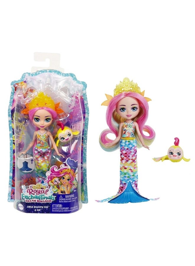 Enchantimals Radia Rainbow Fish Doll (6-in) & Flo Animal Friend Figure from Ocean Kingdom Collection, Small Doll with Removable Skirt and Accessories, Great Gift for 3 to 8 Year Old Kids