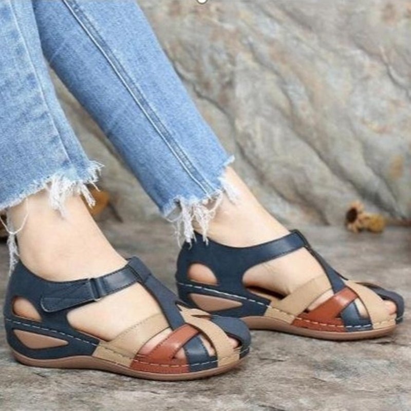 Plus Size Summer 2022 Vintage Peep Toe Wedge Womens Roman SandalsBlue Blue