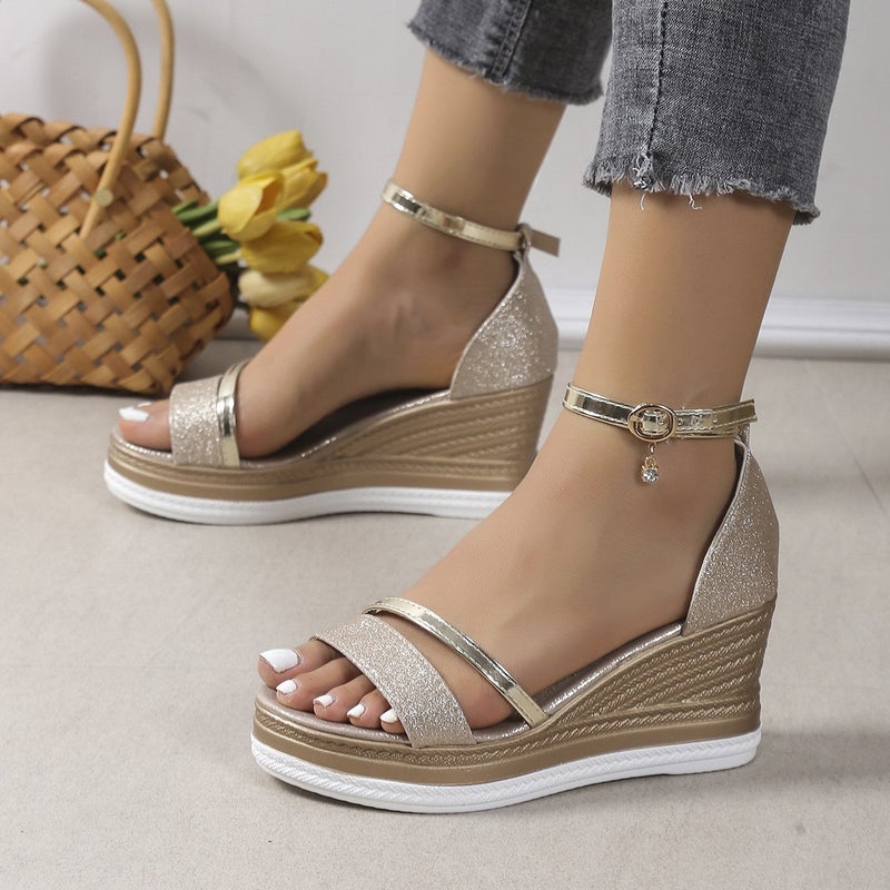 2023 Summer Roman Sandals Fairy Style Comfort High HeelsGold Gold