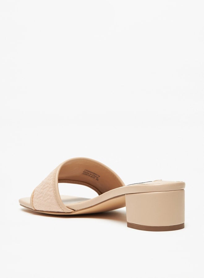 Women's Solid Slip-On Sandals with Block Heels and Metallic Accent