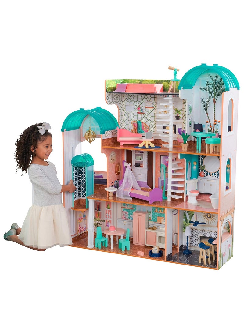 Camila Wooden Dolls House With Furniture And Dollhouse Accessories