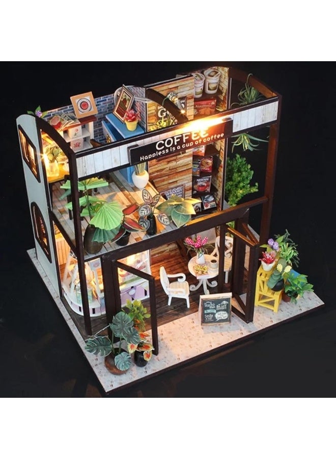 Flever Dollhouse Miniature DIY House Kit Creative Room with Furniture for Romantic Valentine's Gift(Time of Coffee)