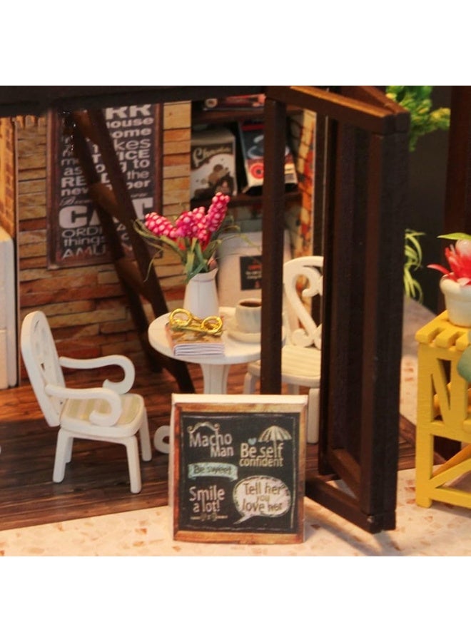 Flever Dollhouse Miniature DIY House Kit Creative Room with Furniture for Romantic Valentine's Gift(Time of Coffee)