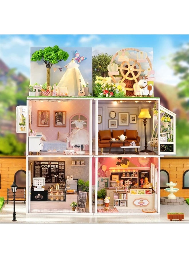 Flever Dollhouse Miniature DIY House Kit Creative Room with Furniture for Romantic Valentine's Gift (Happiness ice Cream Shop)