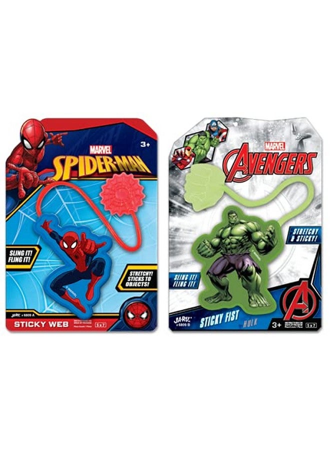 Marvel Spiderman & Hulk Sticky Hands Stretchy Snap Toys (2 Packs Assorted) Superheroes Stretchy Hands Birthday Toy Supplies For Kids, Pinata Filler, Bulk Toys.Ab-6809-2