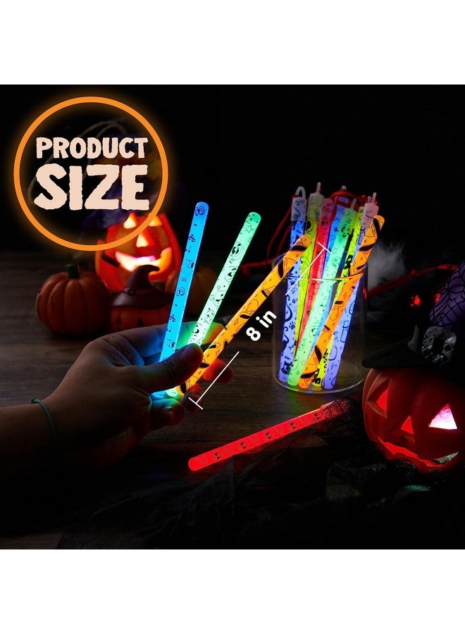 24 Pcs Halloween Glow Stick Hanging Wands In 8 Different Pattern Designs And 6 Colors For Halloween Party Favors, Halloween Party Supplies, Glow In The Dark, Halloween Goodie Bag Fillers