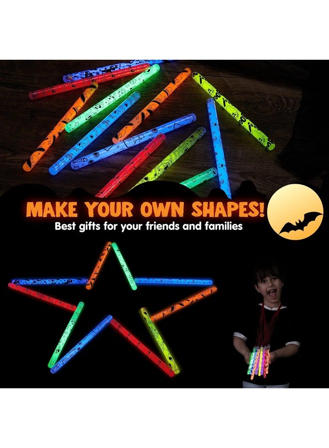 24 Pcs Halloween Glow Stick Hanging Wands In 8 Different Pattern Designs And 6 Colors For Halloween Party Favors, Halloween Party Supplies, Glow In The Dark, Halloween Goodie Bag Fillers