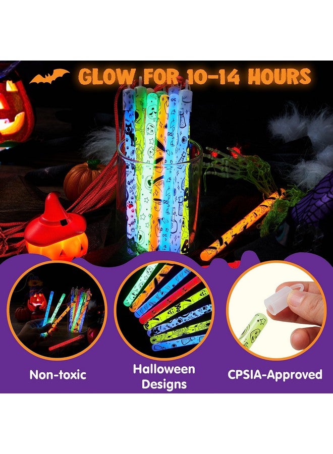 24 Pcs Halloween Glow Stick Hanging Wands In 8 Different Pattern Designs And 6 Colors For Halloween Party Favors, Halloween Party Supplies, Glow In The Dark, Halloween Goodie Bag Fillers