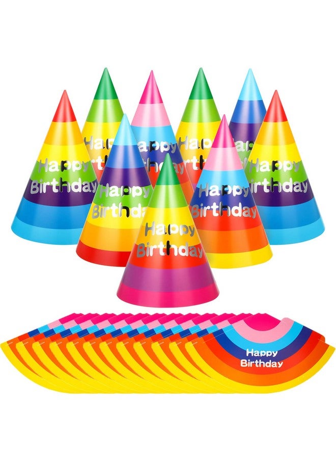 20 Pieces Rainbow Cone Hats For Kids And Adults - Colorful Paper Hats For Birthday Parties, Classroom, Family, Kindergarten, Preschool (Bright Style)