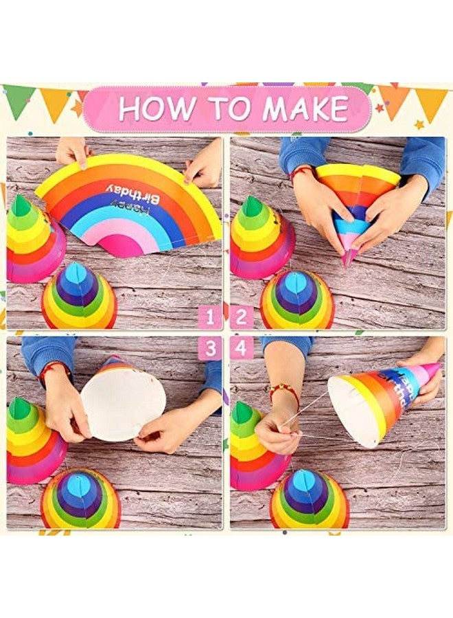 20 Pieces Rainbow Cone Hats For Kids And Adults - Colorful Paper Hats For Birthday Parties, Classroom, Family, Kindergarten, Preschool (Bright Style)