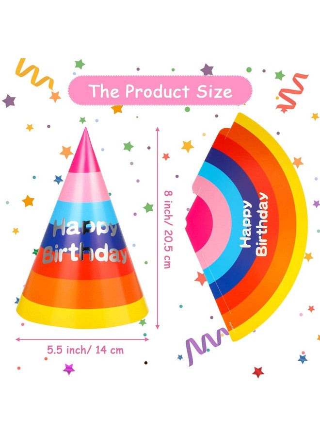 20 Pieces Rainbow Cone Hats For Kids And Adults - Colorful Paper Hats For Birthday Parties, Classroom, Family, Kindergarten, Preschool (Bright Style)