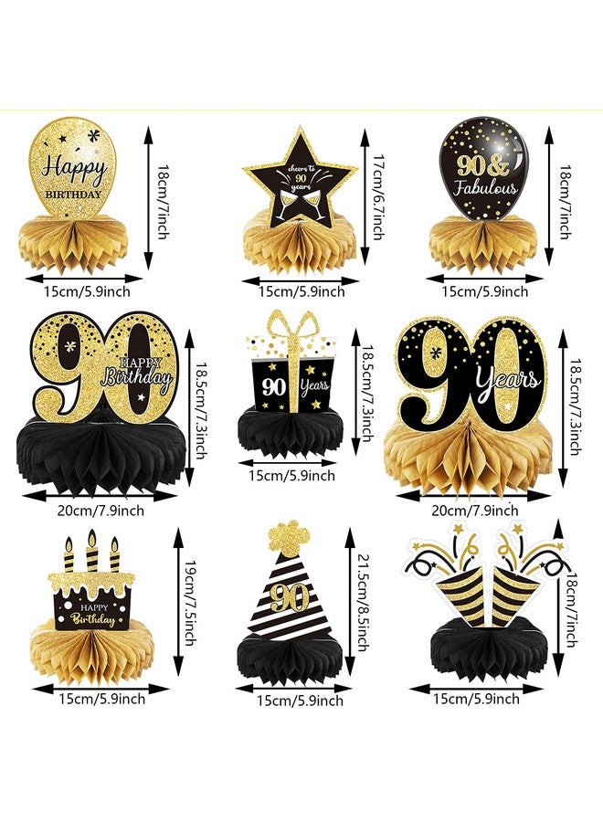 9 Pieces 90Th Birthday Decoration 90Th Birthday Centerpieces For Tables Decorations Cheers To 90 Years Honeycomb Table Topper For Men And Women Nighty Years Birthday Party Decoration Supplies(90Th)