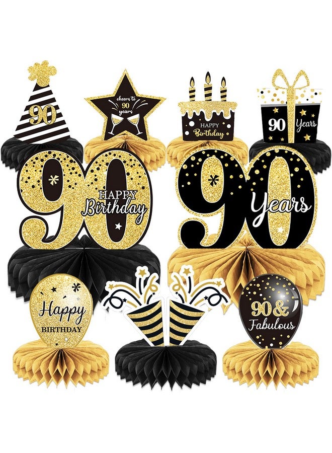 9 Pieces 90Th Birthday Decoration 90Th Birthday Centerpieces For Tables Decorations Cheers To 90 Years Honeycomb Table Topper For Men And Women Nighty Years Birthday Party Decoration Supplies(90Th)