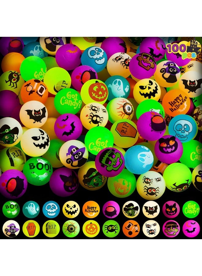 100 Pcs Halloween Glow In The Dark Bouncing Balls, 20 Designs Halloween Theme Glowing Bouncy Balls For Halloween Party Supplies, Party Favors, Trick Or Treating Goodies