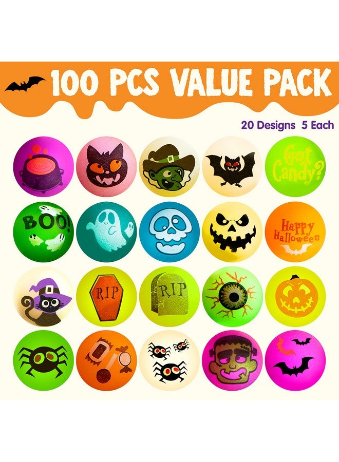 100 Pcs Halloween Glow In The Dark Bouncing Balls, 20 Designs Halloween Theme Glowing Bouncy Balls For Halloween Party Supplies, Party Favors, Trick Or Treating Goodies