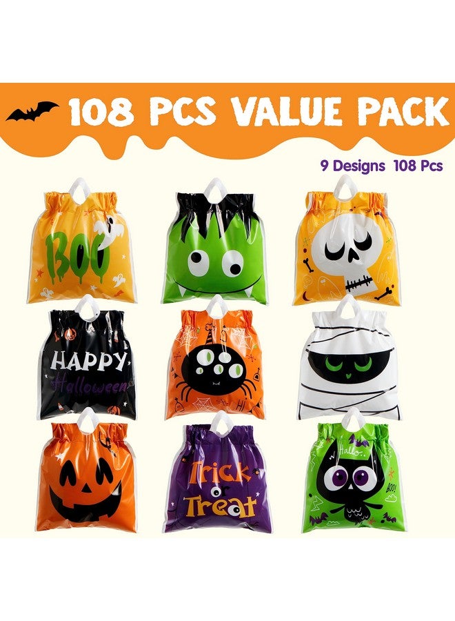 108 Pcs Halloween Drawstring Treat Bags With 9 Character Designs, Mini Halloween Goodie Gift Bags, Trick Or Treat Candy Bags For Halloween Party Favor