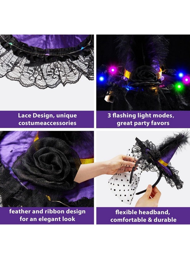 2 Pcs Halloween Led Headbands Light Up Witch Hat Headband, Pumpkin Sequin Hat Headbands For Halloween Costume Dress Up Party Supplies, Halloween Party Favor, Cosplay, Halloween Accessories