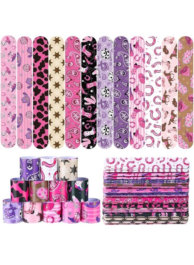 Junkin 48 Pcs Horse Party Favors Kids Western Party Slap Bracelets Disco Pink Cowgirl Cowboy Gifts Wristbands for Western Theme Birthday Party Supplies Stuffers Last Rodeo Bachelorette Prizes