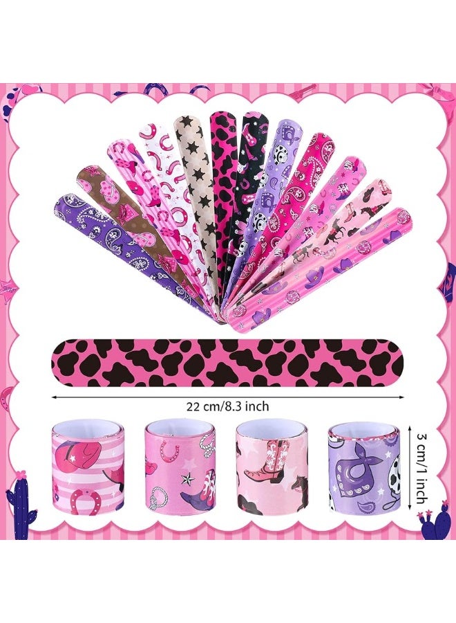 Junkin 48 Pcs Horse Party Favors Kids Western Party Slap Bracelets Disco Pink Cowgirl Cowboy Gifts Wristbands for Western Theme Birthday Party Supplies Stuffers Last Rodeo Bachelorette Prizes