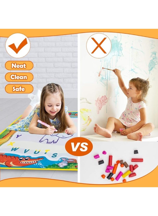 Obuby Water Drawing Mat Kids Doodle Mats Coloring Writing Board No Mess Toy for Kid Toddler Animal Educational Painting Pad Toys for Age 3 4 5 6 7 8 9 10 11 12 Girls Boys Toddlers Gift 40 x 28 Inches