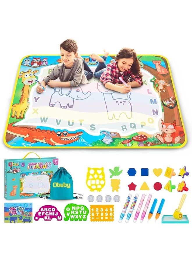 Obuby Water Drawing Mat Kids Doodle Mats Coloring Writing Board No Mess Toy for Kid Toddler Animal Educational Painting Pad Toys for Age 3 4 5 6 7 8 9 10 11 12 Girls Boys Toddlers Gift 40 x 28 Inches