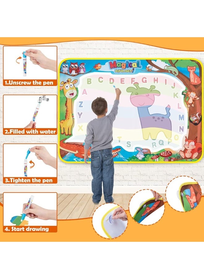 Obuby Water Drawing Mat Kids Doodle Mats Coloring Writing Board No Mess Toy for Kid Toddler Animal Educational Painting Pad Toys for Age 3 4 5 6 7 8 9 10 11 12 Girls Boys Toddlers Gift 40 x 28 Inches