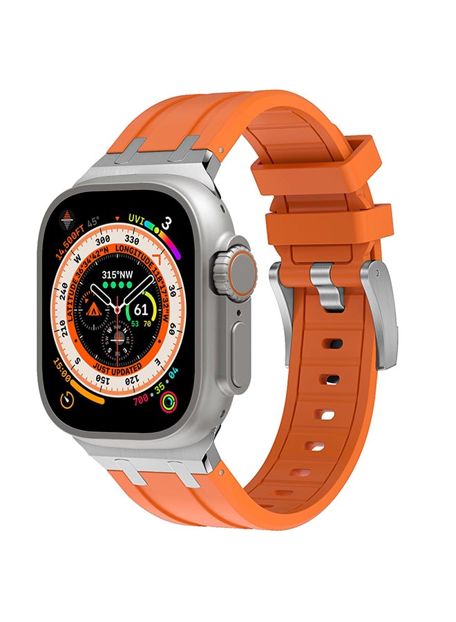 Liquid Silicone Rubber Bands For Apple Watch Series 10 | Ultra 2 | 8 Ultra | 9 | 8 | 7 | 6 , 49/46/45/44/42mm Luxury Band with Stainless Steel Adapter- Orange